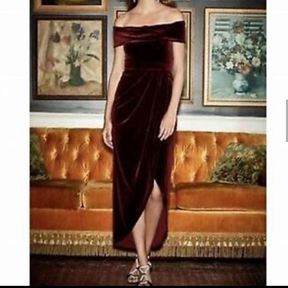 BHLDN Edison Burgundy Velvet Dress Off Shoulder Luxe Evening Formal SZ US 4 NWOT - Picture 4 of 16